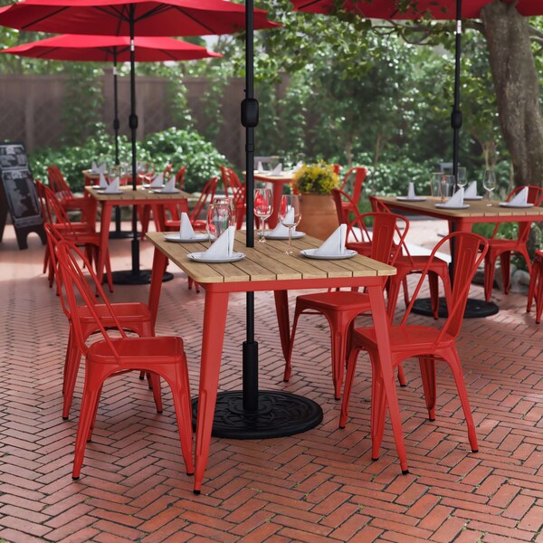 Flash Furniture 30x60 Table Brown Umbrella Top/Red Steel Frame JJ-T146120-BRRD-GG - main